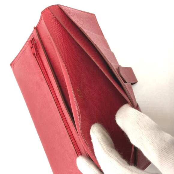 HERMES Bearn Souffle Two fold Long Wallet Courchevel Red/GoldHardware - Picture 6 of 14